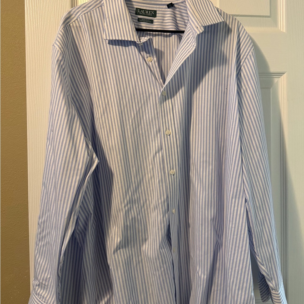 Ralph Lauren Men's Blue and White Pinstripe Dress Shirt